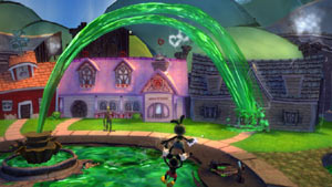 Mickey Mouse and Oswald the Lucky Rabbit working together in Disney Epic Mickey 2: The Power of Two