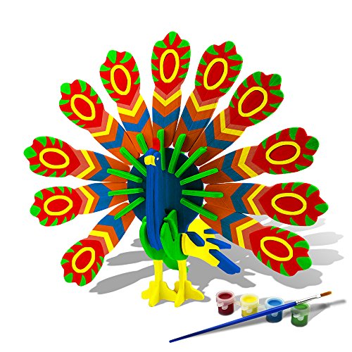 Bfun Woodcraft 3D Puzzle Assemble and Paint DIY Toy Kit, Peacock