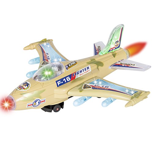 Best Choice Products Kids Toy F-16 Fighter Jet Airplane with Flashing Lights, Sound, Bump & Go Action, Beige