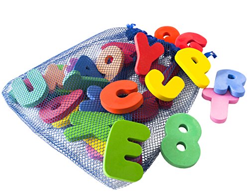 Freddie and Sebbie Bath Toys, Non Toxic Luxury 36 Piece Set Bath Letters and Numbers with Toy Organizer