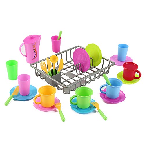 Liberty Imports Kids Play Dishes Kitchen Wash and Dry Tea Playset - 27 Pieces