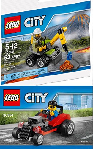 Lego 30354 Hot Rod Race Car with Driver Mini figure 2017 polybag + Volcano Jackhammer Set 30350 Mini figure Building Kit Block Toy Set