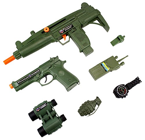 Special V Force Tactical Army Soldier 7 Piece Children Kid's Pretend Play Friction Powered Toy Gun Playset w/ Gun, Pistol, Accessories