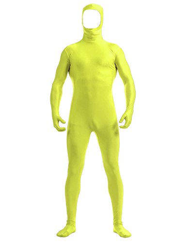 Quesera Spandex Bodysuit Full Length Long Sleeve Face Open Stretchy Unitard Costume, Yellow1, TagsizeM=USsizeXS