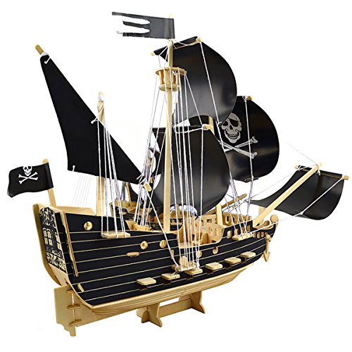 3D Wooden Puzzle Toy Mini Ship Boat Model, Great Gift Educational Build Jigsaw Toys for Kids, Adults(Pirate ship)