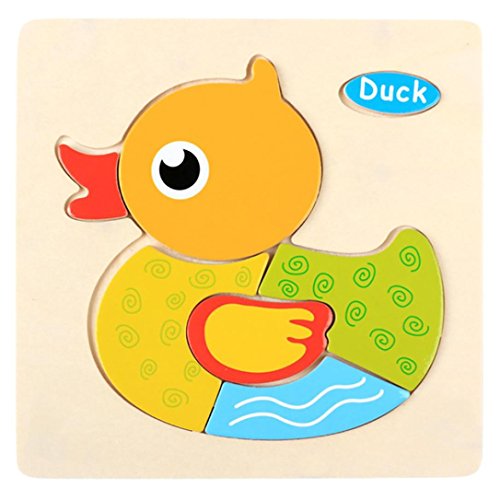 Colorful Wooden 3D Dimensional Thicker Puzzles, E-SCENERY Early Educational Developmental Building Blocks Game For Toddlers Kids Baby, Wooden Brain Training Puzzle (Duck)