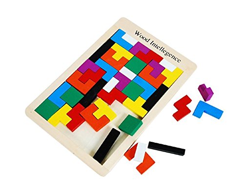 AlleTechPlus Wooden Tetris Puzzle 40 Pcs Brain Teasers Toy for Kids, Wood Tangram Jigsaw Brain Games Educational Toys Gift with New Package