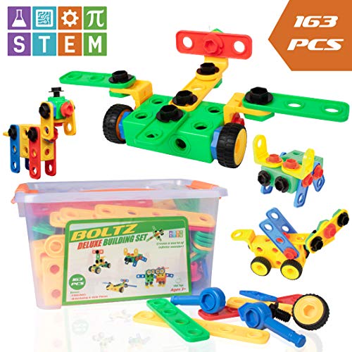 USA Toyz STEM Toys Building Blocks - “BOLTZ” 163 Piece Construction Set Educational Toys for Toddlers with Toy Bolts + 3 Toy Ratchets for Kids Building Toys
