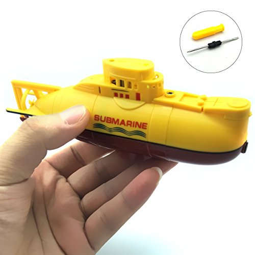 EUDAX Mini RC Water Boat Toy Remote Control Boat Plastic Model Submarine Ship Electric Toy Waterproof Diving in Water Indoor Toys for Fish Tank Pools Kids Gift (Yellow)