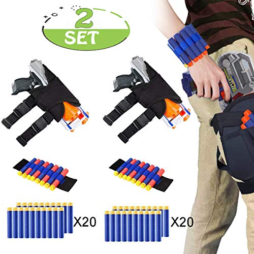 POKONBOY Waistband Compatible with Nerf Guns - 2-Pack Kids Tactical Waist Bag Holster Kit, 2 Blaster Holster and 2 Dart Wrist Kits and 40 Bullets