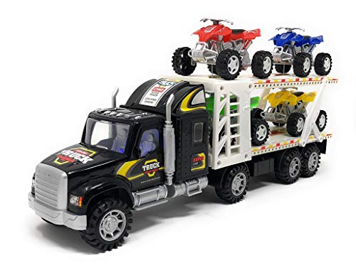 Transporter Truck Toys - Children's Fiction Tow Truck - 4 ATV Car Toys Included - No Batteries Required - Action Vehicles - Ideal Gift for Kids, Boys and Girls