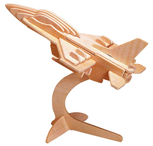 WUUNDENTOY 3D Wooden DIY F16 Fighter Jet Puzzle STEM Brain Teasers 3D Wooden Animal Puzzles, Swan for Kids and Adults Games 7+ Years Old 27 Piece 3D Wooden Puzzle (F16 Fighter Jet)(0705)